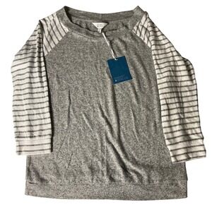 Market & Spruce Gray Striped Sleeve Pullover Sweatshirt Top Large